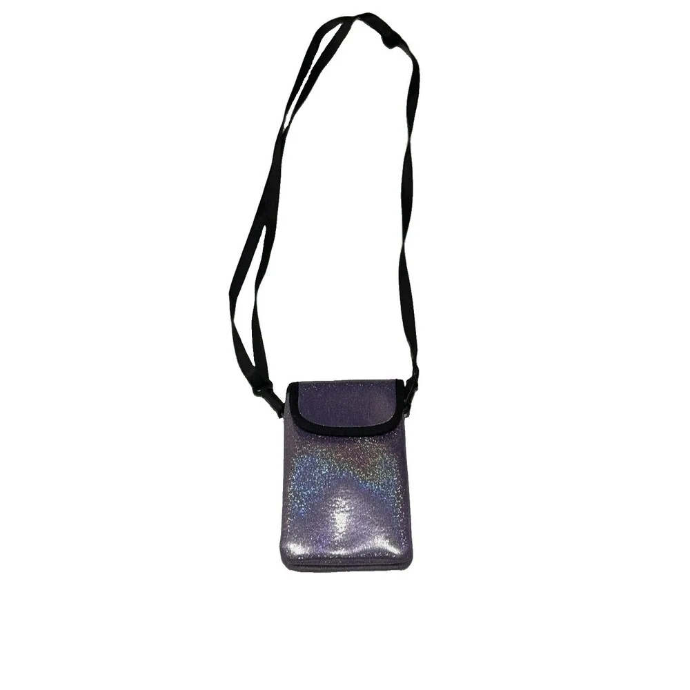 Purple Glitter Crossbody Case Cell Phone Pouch with Strap